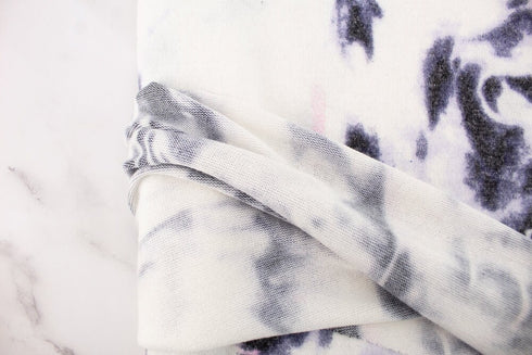 Off White Purple and Pink Abstract Print Brushed Fleece Like Sweater Knit Fabric Remnant 2 yards